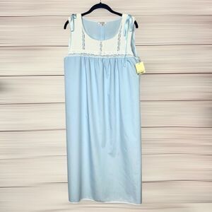 NWT Corte Ingles Cotton Blend Blue Sleeveless Nightgown with Laces sz 38 US 8